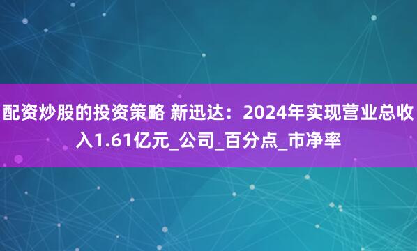 配资炒股的投资策略 新迅达：2024年实现营业总收入1.61亿元_公司_百分点_市净率